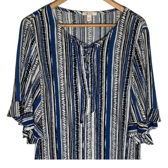 Ella Moss Women’s Small Blue White Striped Shift Dress Short Sleeve Casual - Picture 3 of 11